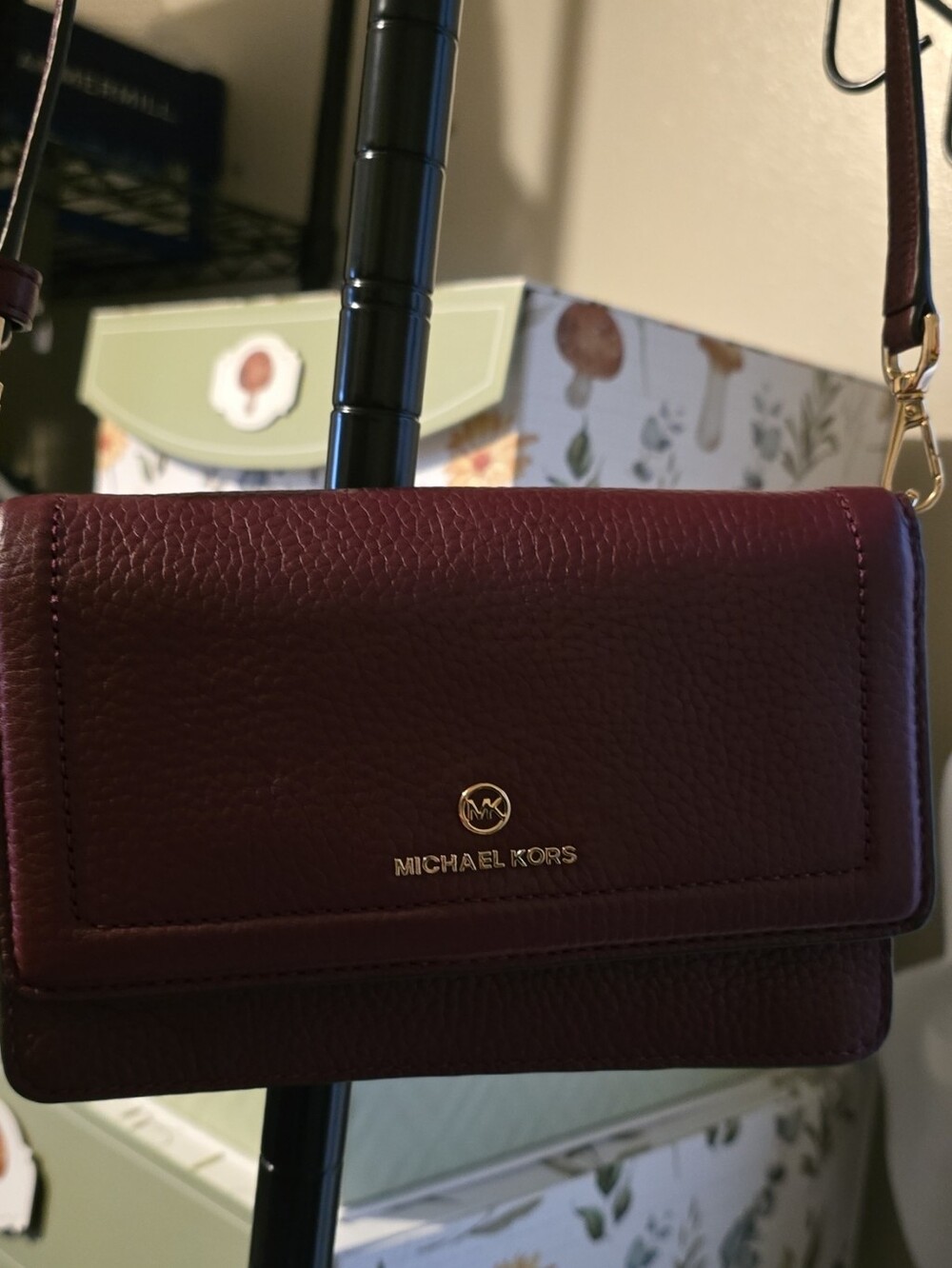 Michael Kors Burgundy Pebbled Leather Crossbody with Gold Hardware